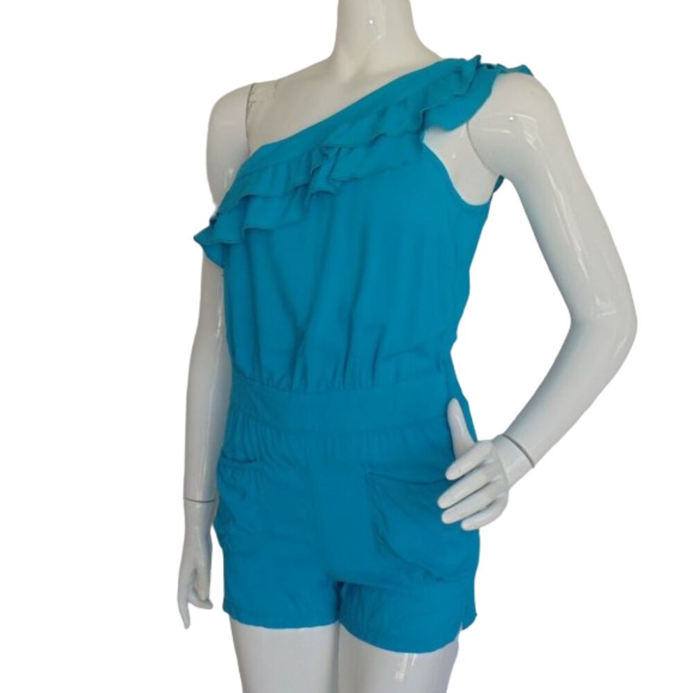 2B BEBE Romper, S, Ruffle One shoulder, Short, Blue, Pockets - Picture 3 of 14